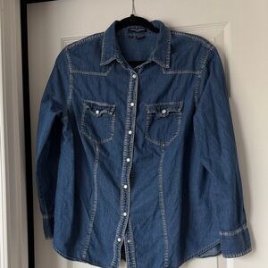 Sandra Ingrish Blue Denim Button-Down Shirt